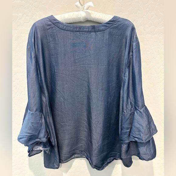 ANN TAYLOR FACTORY | Blue Lyocell Ruffle Sleeve Blouse Top | XL - Picture 5 of 7